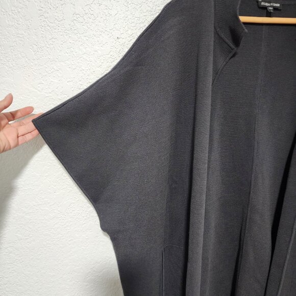 Eileen Fisher Short Sleeve Cardigan Size XL Gray Silk Blend Minimalist - Picture 3 of 8
